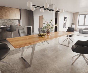 DELIFE Eettafel Edge 300x100x4 eiken natuur RVS schuin Live-Edge