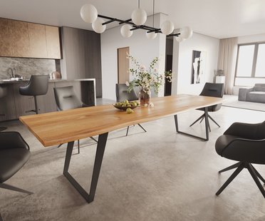 DELIFE Eettafel Edge 300x100x4 eiken natuur metaal schuin zwart Live-Edge