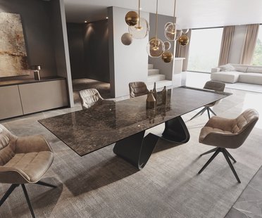 DELIFE Eettafel Edge 200-300x100 keramiek  Laminam® Emperador Extra Lucidato donkerbruin W-frame zwart uitrekbaar