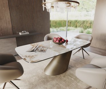 DELIFE Eettafel Edge Boot 200x100 keramiek  Minas Melange wit-beige  Cono metaal goud