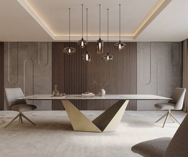 DELIFE Eettafel Edge 300x100 keramiek  Minas Melange wit-beige  Prisma metaal goud