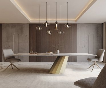 DELIFE Eettafel Edge 300x100 keramiek  Minas Melange wit-beige  Parabel metaal goud