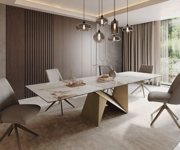 DELIFE Eettafel Edge 300x100 keramiek  Minas Melange wit-beige  Origami metaal goud