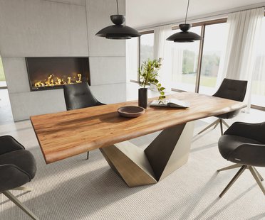 DELIFE Eettafel Edge 240x100 acacia natuur Prisma metaal goud Live-Edge