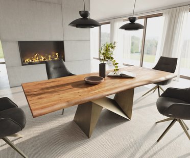 DELIFE Eettafel Edge 240x100 acacia natuur Origami metaal goud Live-Edge