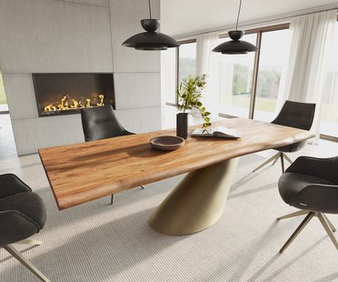 DELIFE Eettafel Edge 240x100 acacia natuur Cono metaal goud Live-Edge