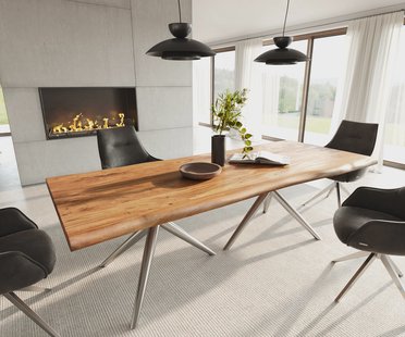 DELIFE Eettafel Edge 240x100 acacia natuur Estelar rond RVS Live-Edge