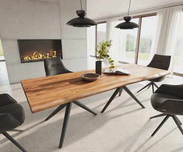 DELIFE Eettafel Edge 240x100 acacia natuur Estelar rond metaal zwart Live-Edge