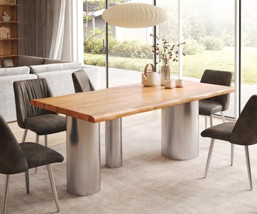 DELIFE Eettafel Edge 200x100 XL acacia natuur Troa RVS geborsteld Live-Edge