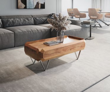 DELIFE Salontafel Kiano 100x50 cm natuur acacia 2 laden V-poot roestvrij staal