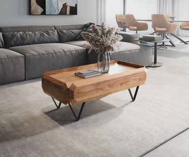 DELIFE Salontafel Kiano 100x50 cm natuur acacia 2 laden V-poot zwart