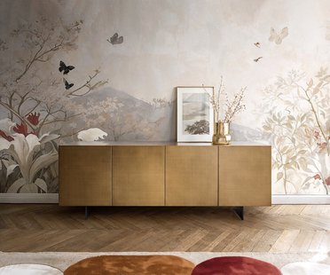 DELIFE Dressoir Aira 200 cm metallic goud 4 deuren zwevend metaal zwart