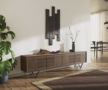 DELIFE TV-meubel Manjula 200 cm mango bruin 4 deuren V-poot metaal zwart