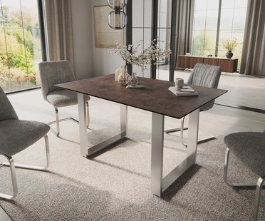 DELIFE Eettafel Edge 140x90 glas antiek bruin roestvrij staal smal