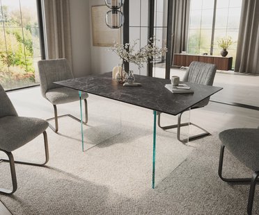 DELIFE Eettafel Edge 140x90 Keramiek Laminam® Nero Greco Antraciet Glazen frame