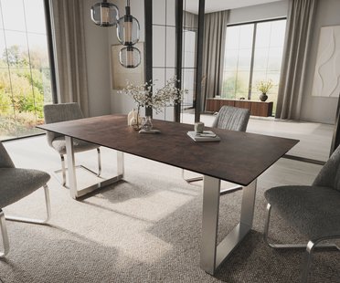 DELIFE Eettafel Edge 200x100 glas antiek bruin roestvrij staal smal