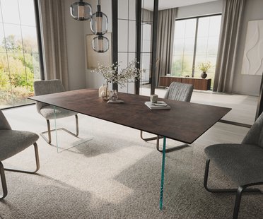 DELIFE Eettafel Edge 200x100 glas antiek-bruin frame glas