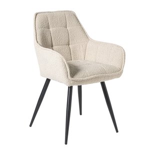Eetkamerstoel bouclé met armleuning - beige - 87x56.5x43 cm