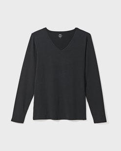 HEMA Dames T-shirt basic v-hals zwart (zwart)