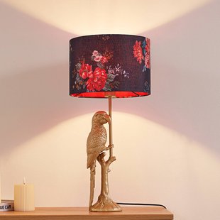 Lindby tafellamp Marula, goud, bloemenprint, textiel, E27