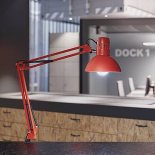 LED klemlamp MAULstudy, rood, staal, hoogte 44 cm, E27