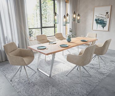 DELIFE Eettafel Edge 260x100cm acacia natuur roestvrijstaal zilver schuin Live-Edge