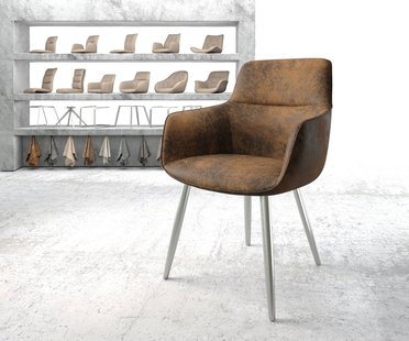 DELIFE Armleunstoel Pejo-Flex bruin antiek 4-poot conisch roestvrij staal