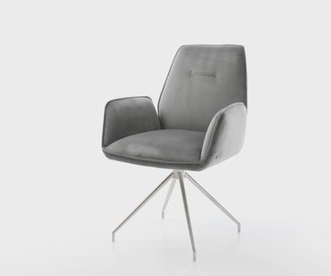 DELIFE Eetkamerstoel Zoa-Flex fluweel grijs kruisframe conisch roestvrij staal pocketveer kern