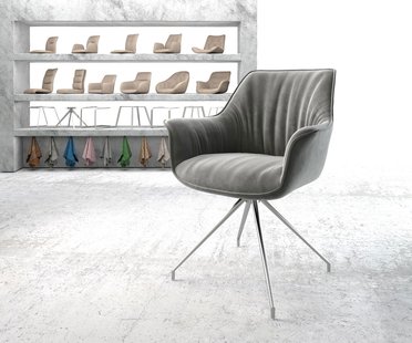 DELIFE Eetkamerstoel Keila-Flex met armleuning fluweel grijs kruisframe conisch roestvrij staal