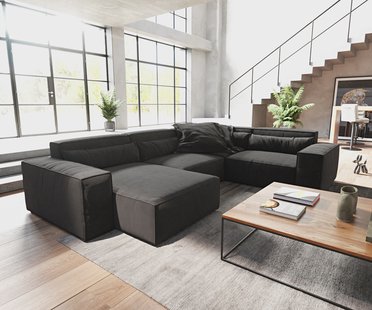 DELIFE Woonkamerlandschap Sirpio 300x210 cm microvezel Zwart recamiere variabel