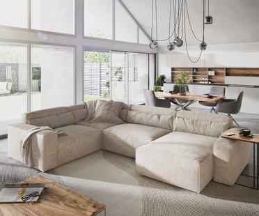 DELIFE Woonkamerlandschap Sirpio 300x210 cm Snoer beige recamiere variabel