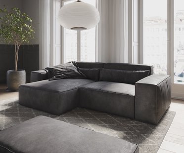 DELIFE Hoekbank Sirpio 230x155 cm kunstleder vintage antraciet variabele rugleuning met kruk