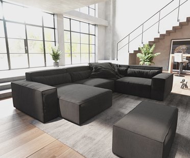 DELIFE Woonkamerlandschap Sirpio 300x210 cm microvezel Zwart recamiere variabel met kurk