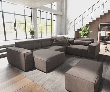 DELIFE Woonkamerlandschap Sirpio 300x210 cm microvezel Khaki bruin recamiere variabele met kruk