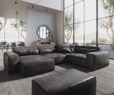 DELIFE Woonkamerlandschap Sirpio 300x210 cm kunstleer vintage antraciet variabele rugleuning met kurk