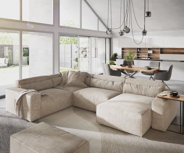 DELIFE Woonkamerlandschap Sirpio 300x210 cm Snoer beige recamiere variabel met kurk