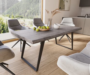 DELIFE Eettafel Edge 180x90 XL acacia platina  metaal schuin zwart  Live-Edge