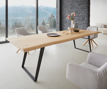 DELIFE Eettafel Edge 260x100 eiken natuur metaal schuin zwart  Live-Edge