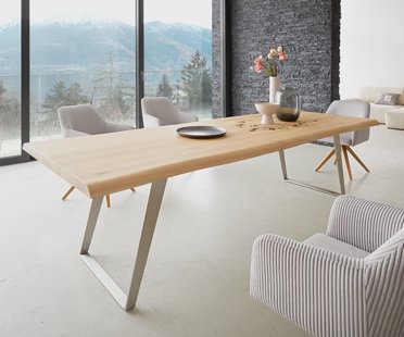 DELIFE Eettafel Edge 260x100 eiken natuur roestvrij staal  schuin Live-Edge