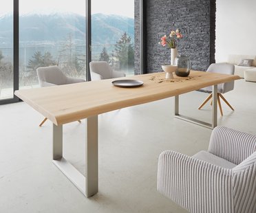 DELIFE Eettafel Edge 260x100 eiken natuur roestvrij staal  smal  Live-Edge