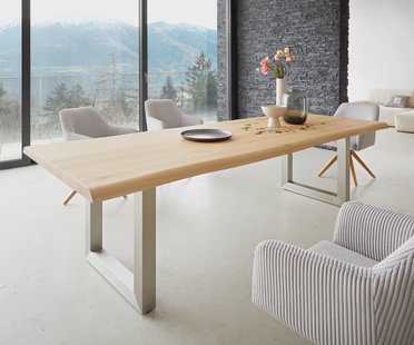 DELIFE Eettafel Edge 260x100 eiken natuur roestvrij staal  breed Live-Edge