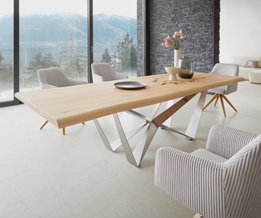 DELIFE Eettafel Edge 260x100 eiken natuur Spider staal  roestvrij staal  Live-Edge