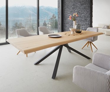 DELIFE Eettafel Edge 260x100 eiken natuur kruisframe rechthoek zwart  Live-Edge