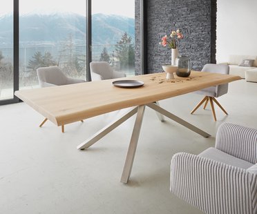 DELIFE Eettafel Edge 260x100 eiken natuur kruisframe rechthoek roestvrij staal  Live-Edge