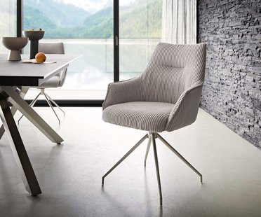 DELIFE Draaistoel Alja-Flex met armleuning koord zilver grijs kruisframe conisch roestvrij staal 180° draaibaar pocketveer kern