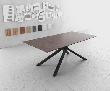 DELIFE Eettafel Edge 200x100 glas antiek bruin kruisframe rechthoek zwart