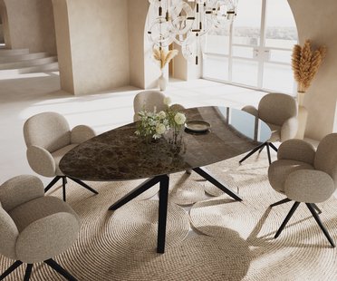 DELIFE Eetkamertafel Edge ovaal 220x120 keramiek Laminam®Emperador Extra Lucidato donkerbruin Zenthara hoekig metaal zwart