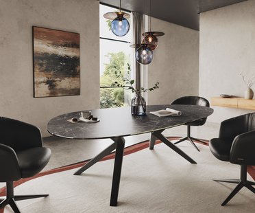 DELIFE Eetkamertafel Edge ovaal 220x120 Laminam® keramiek Nero Greco Anthrazit Zenthara hoekig metaal zwart