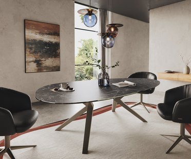 DELIFE Eetkamertafel Edge ovaal 220x120 Laminam® keramiek Nero Greco Anthrazit Zenthara hoekig metaal effectafwerking titaan