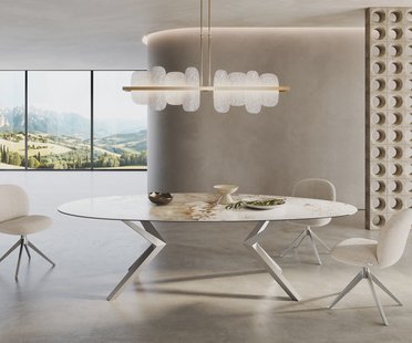 DELIFE Eetkamertafel Edge ovaal 280x130 keramiek Minas Melange wit-Beige Zenthara hoekig roestvrij staal